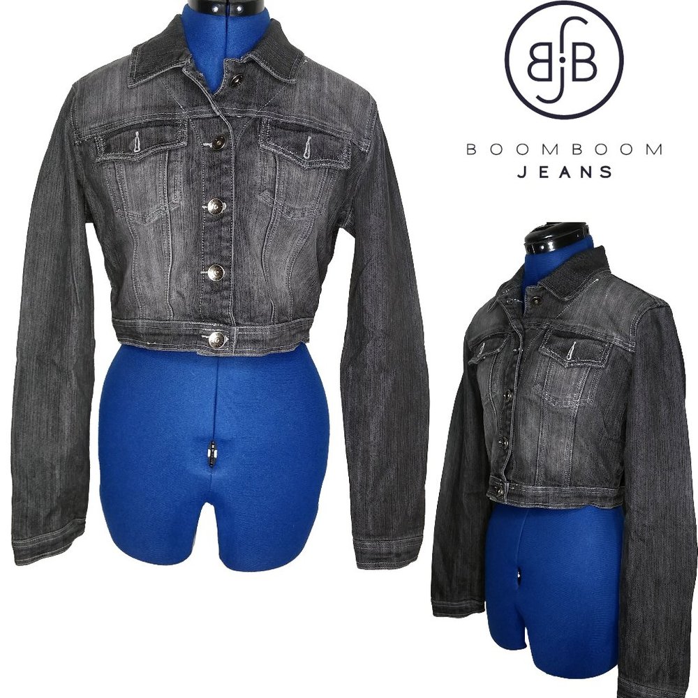 Boom Boom Jeans Cropped Embroidered Jean Jacket